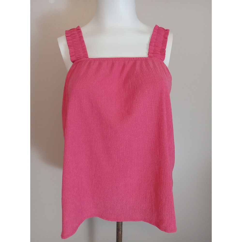 Olivia Sky Women Pink Textured  Sleeveless Ruch Strap Crinkle Top‎ Size M